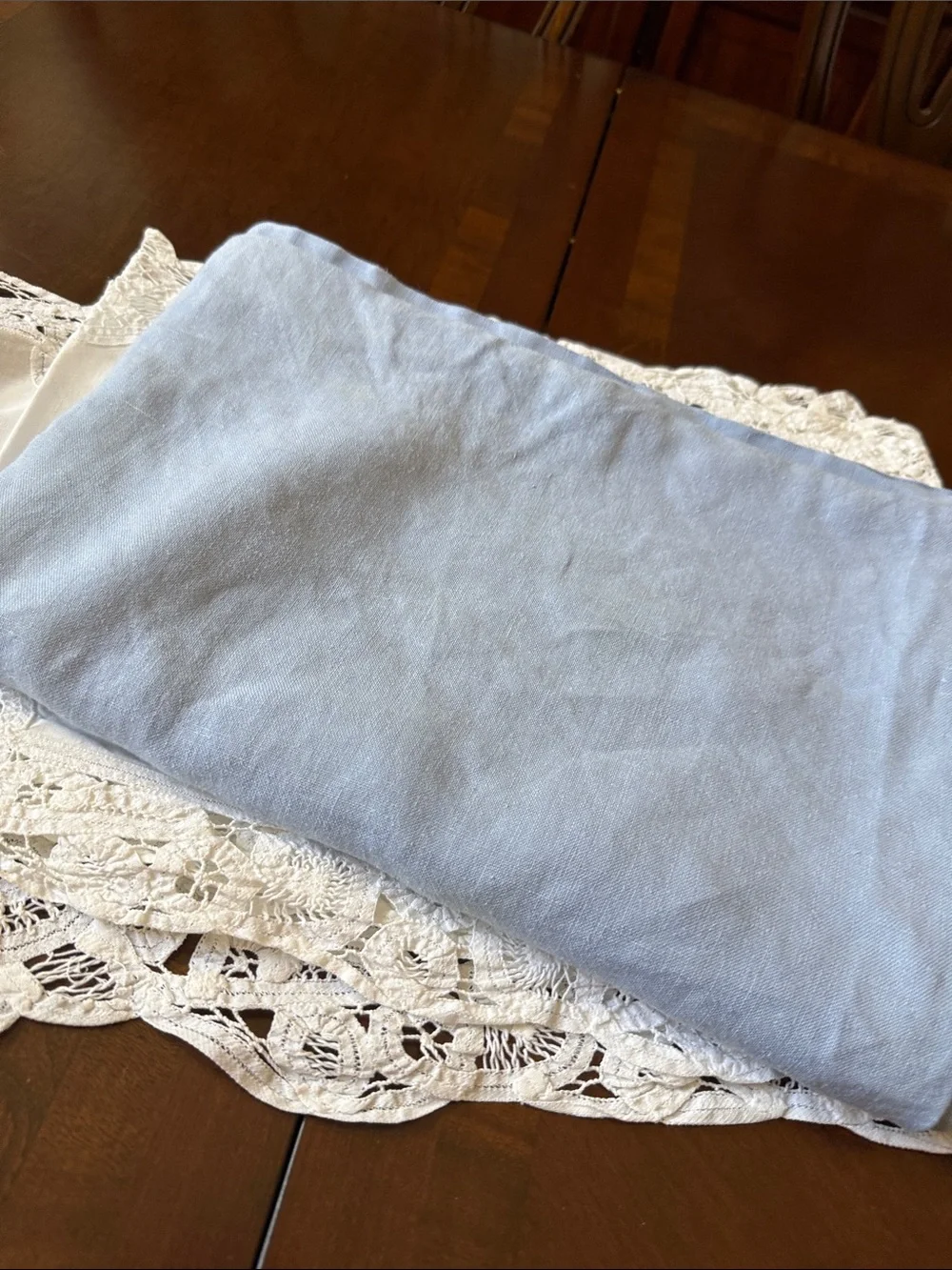 Blue linen rectangular tablecloth 80”x62”